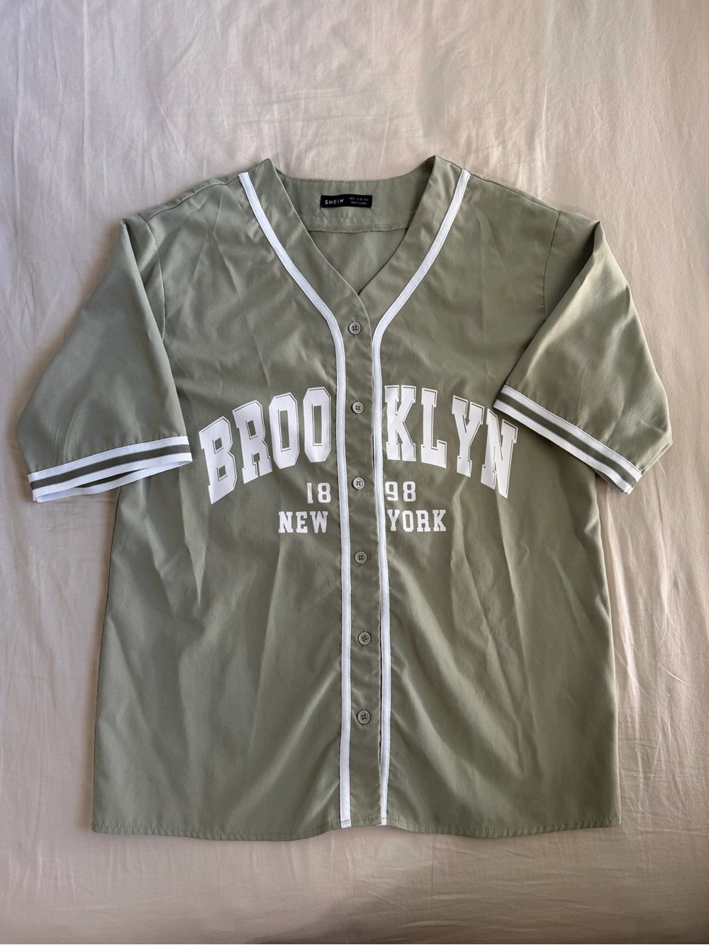 SHEIN Olive Green Baseball Jersey with White Trim
